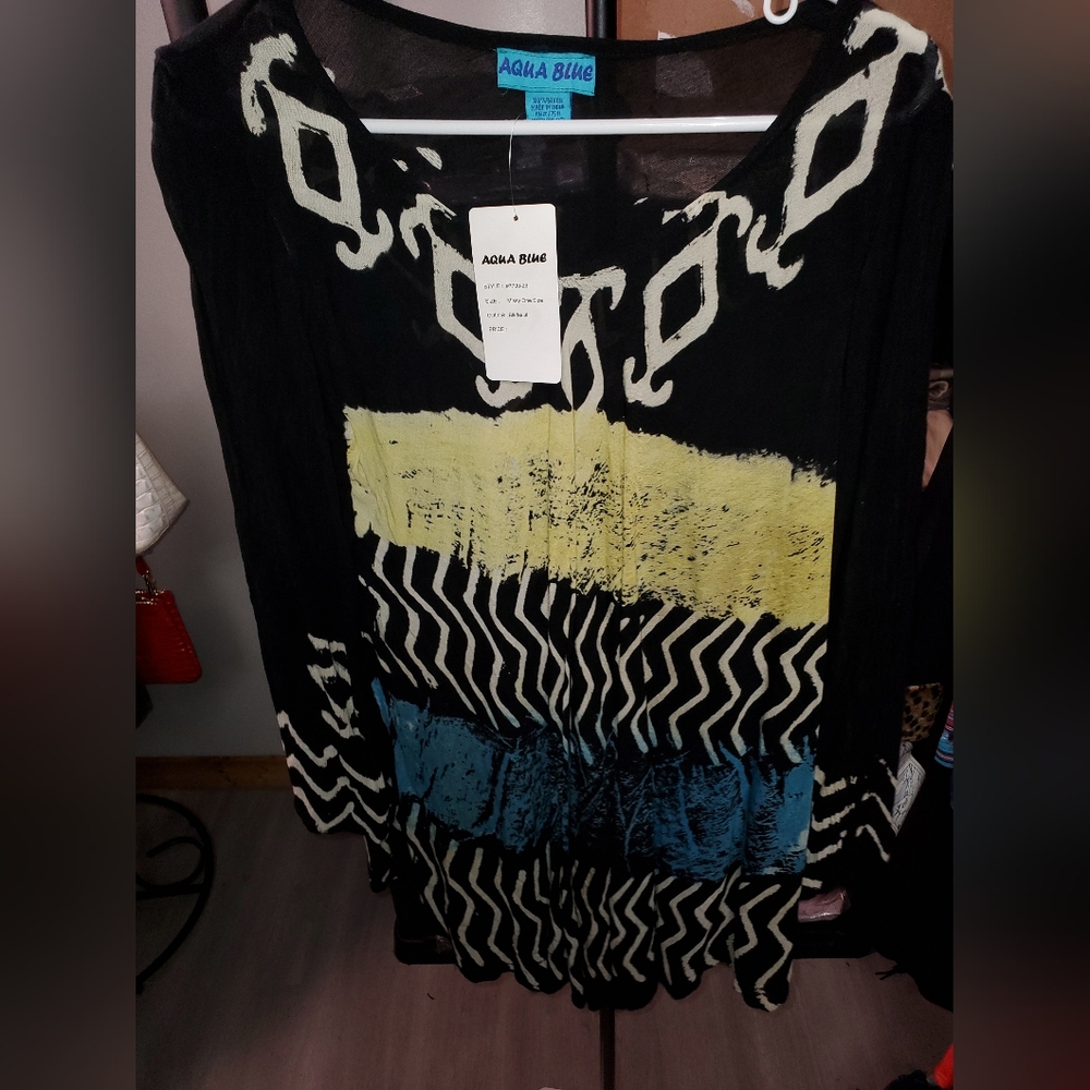 Aqua Blu Black and Blue Patterned Swim Coverup